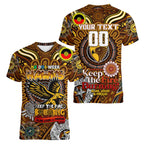 Custom Hawthorn Hawks NAIDOC Week 2024 Women V-Neck T-Shirt Mascot Football