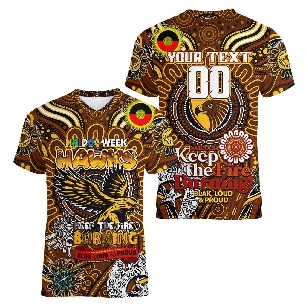 Custom Hawthorn Hawks NAIDOC Week 2024 Women V-Neck T-Shirt Mascot Football
