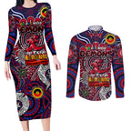 Custom Melbourne Demons NAIDOC Week 2024 Couples Matching Long Sleeve Bodycon Dress and Long Sleeve Button Shirt Mascot Football