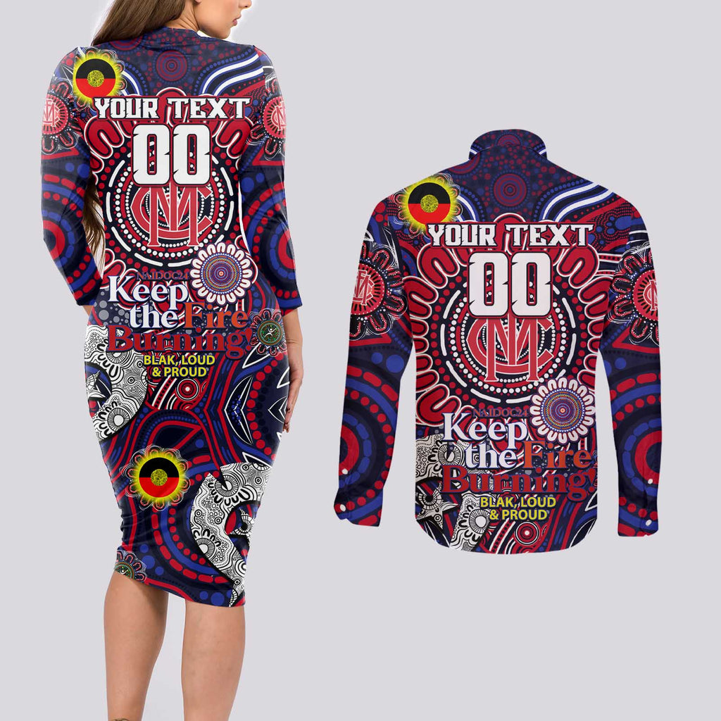 Custom Melbourne Demons NAIDOC Week 2024 Couples Matching Long Sleeve Bodycon Dress and Long Sleeve Button Shirt Mascot Football