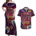 Custom Melbourne Demons NAIDOC Week 2024 Couples Matching Off Shoulder Maxi Dress and Hawaiian Shirt Mascot Football