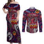 Custom Melbourne Demons NAIDOC Week 2024 Couples Matching Off Shoulder Maxi Dress and Long Sleeve Button Shirt Mascot Football