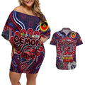 Custom Melbourne Demons NAIDOC Week 2024 Couples Matching Off Shoulder Short Dress and Hawaiian Shirt Mascot Football