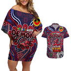 Custom Melbourne Demons NAIDOC Week 2024 Couples Matching Off Shoulder Short Dress and Hawaiian Shirt Mascot Football