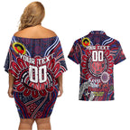 Custom Melbourne Demons NAIDOC Week 2024 Couples Matching Off Shoulder Short Dress and Hawaiian Shirt Mascot Football