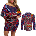 Custom Melbourne Demons NAIDOC Week 2024 Couples Matching Off Shoulder Short Dress and Long Sleeve Button Shirt Mascot Football