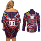Custom Melbourne Demons NAIDOC Week 2024 Couples Matching Off Shoulder Short Dress and Long Sleeve Button Shirt Mascot Football