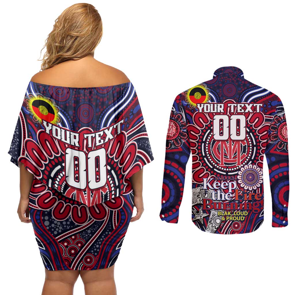 Custom Melbourne Demons NAIDOC Week 2024 Couples Matching Off Shoulder Short Dress and Long Sleeve Button Shirt Mascot Football