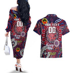 Custom Melbourne Demons NAIDOC Week 2024 Couples Matching Off The Shoulder Long Sleeve Dress and Hawaiian Shirt Mascot Football