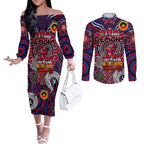 Custom Melbourne Demons NAIDOC Week 2024 Couples Matching Off The Shoulder Long Sleeve Dress and Long Sleeve Button Shirt Mascot Football