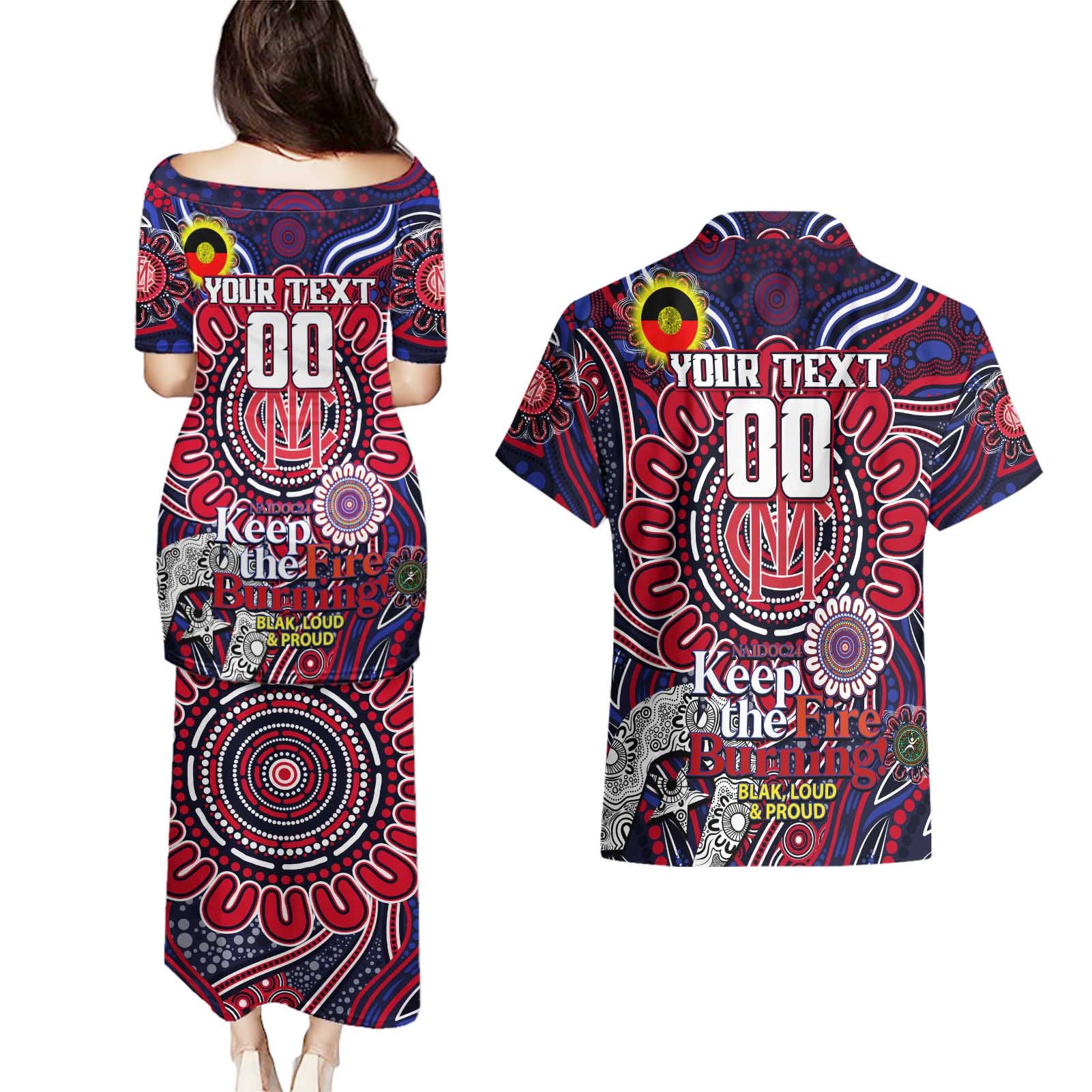Custom Melbourne Demons NAIDOC Week 2024 Couples Matching Puletasi and Hawaiian Shirt Mascot Football