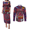 Custom Melbourne Demons NAIDOC Week 2024 Couples Matching Puletasi and Long Sleeve Button Shirt Mascot Football