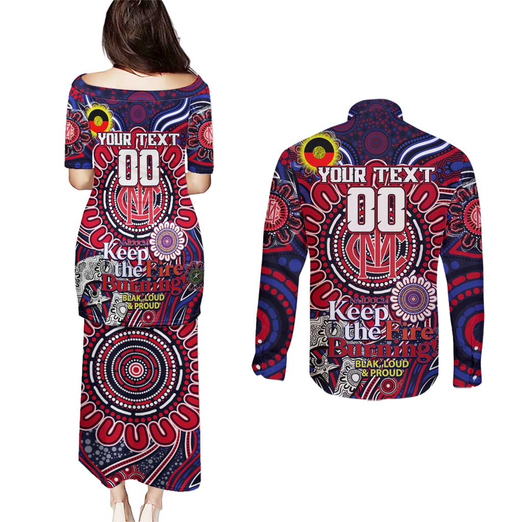 Custom Melbourne Demons NAIDOC Week 2024 Couples Matching Puletasi and Long Sleeve Button Shirt Mascot Football