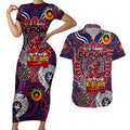 Custom Melbourne Demons NAIDOC Week 2024 Couples Matching Short Sleeve Bodycon Dress and Hawaiian Shirt Mascot Football