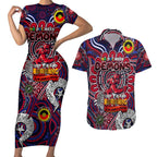 Custom Melbourne Demons NAIDOC Week 2024 Couples Matching Short Sleeve Bodycon Dress and Hawaiian Shirt Mascot Football