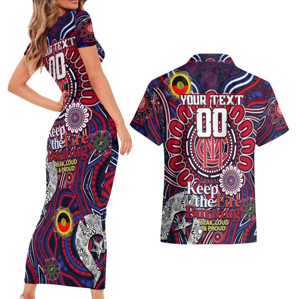 Custom Melbourne Demons NAIDOC Week 2024 Couples Matching Short Sleeve Bodycon Dress and Hawaiian Shirt Mascot Football