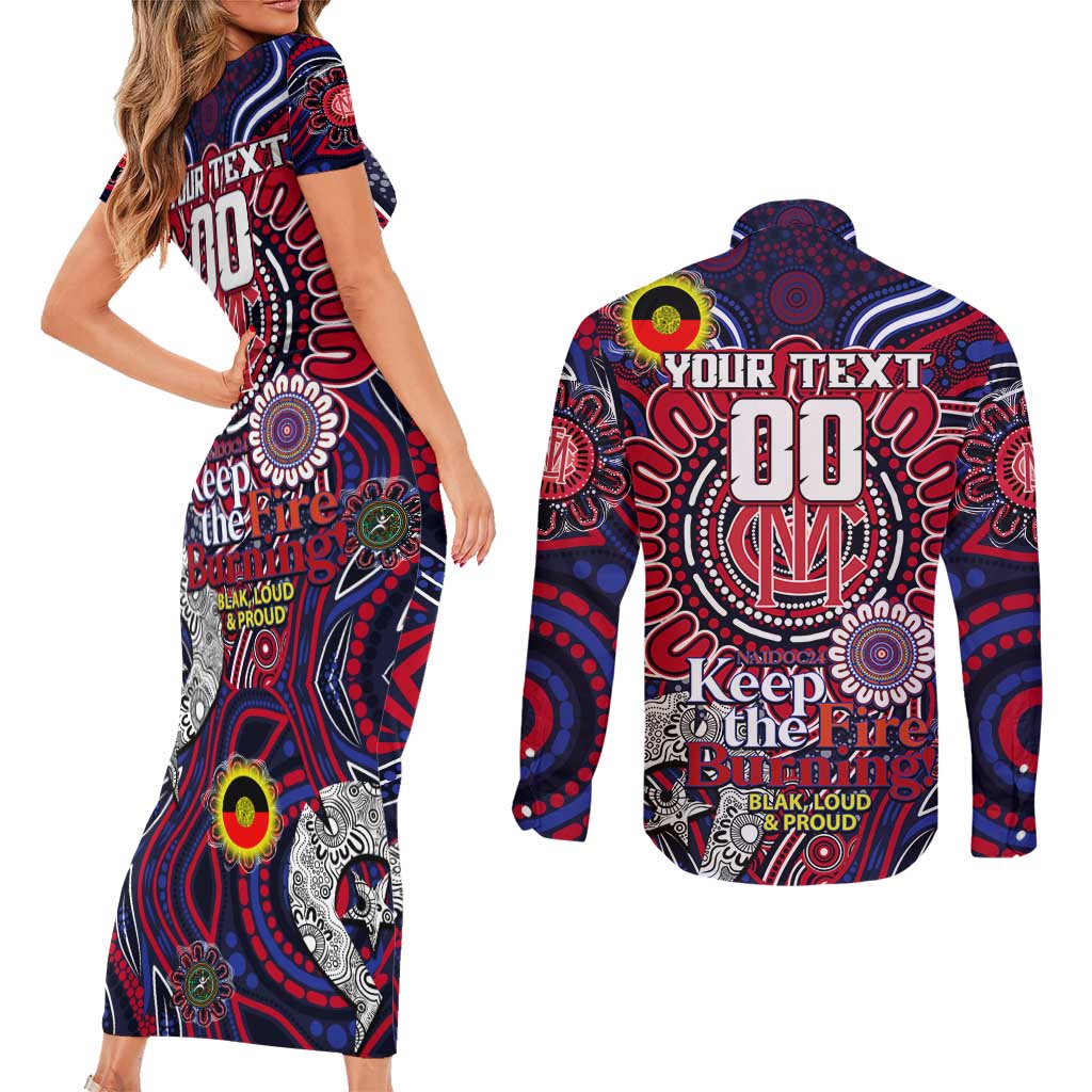 Custom Melbourne Demons NAIDOC Week 2024 Couples Matching Short Sleeve Bodycon Dress and Long Sleeve Button Shirt Mascot Football