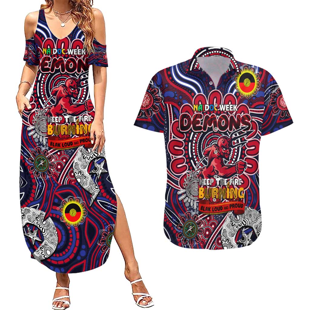 Custom Melbourne Demons NAIDOC Week 2024 Couples Matching Summer Maxi Dress and Hawaiian Shirt Mascot Football