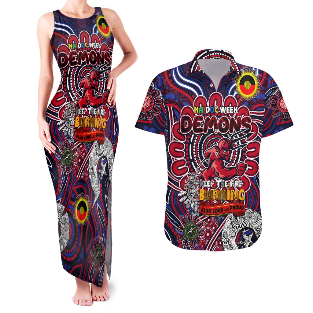 Custom Melbourne Demons NAIDOC Week 2024 Couples Matching Tank Maxi Dress and Hawaiian Shirt Mascot Football