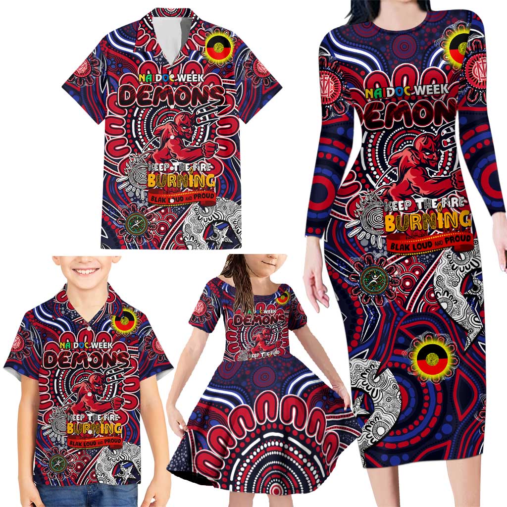 Custom Melbourne Demons NAIDOC Week 2024 Family Matching Long Sleeve Bodycon Dress and Hawaiian Shirt Mascot Football