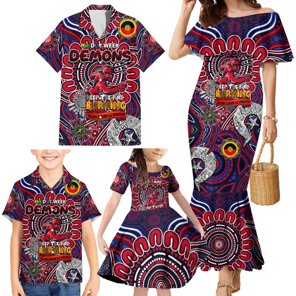 Custom Melbourne Demons NAIDOC Week 2024 Family Matching Mermaid Dress and Hawaiian Shirt Mascot Football