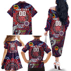 Custom Melbourne Demons NAIDOC Week 2024 Family Matching Off The Shoulder Long Sleeve Dress and Hawaiian Shirt Mascot Football