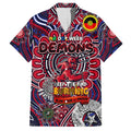Custom Melbourne Demons NAIDOC Week 2024 Family Matching Off The Shoulder Long Sleeve Dress and Hawaiian Shirt Mascot Football