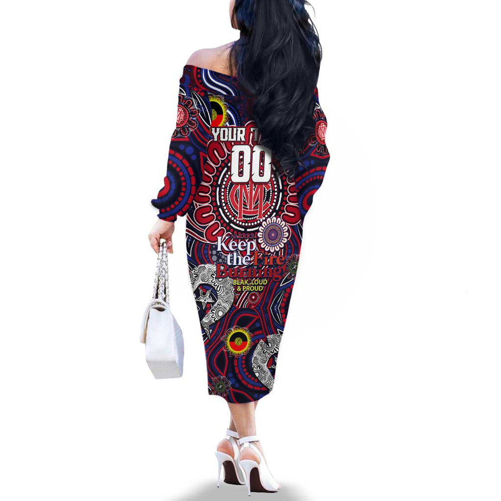 Custom Melbourne Demons NAIDOC Week 2024 Family Matching Off The Shoulder Long Sleeve Dress and Hawaiian Shirt Mascot Football