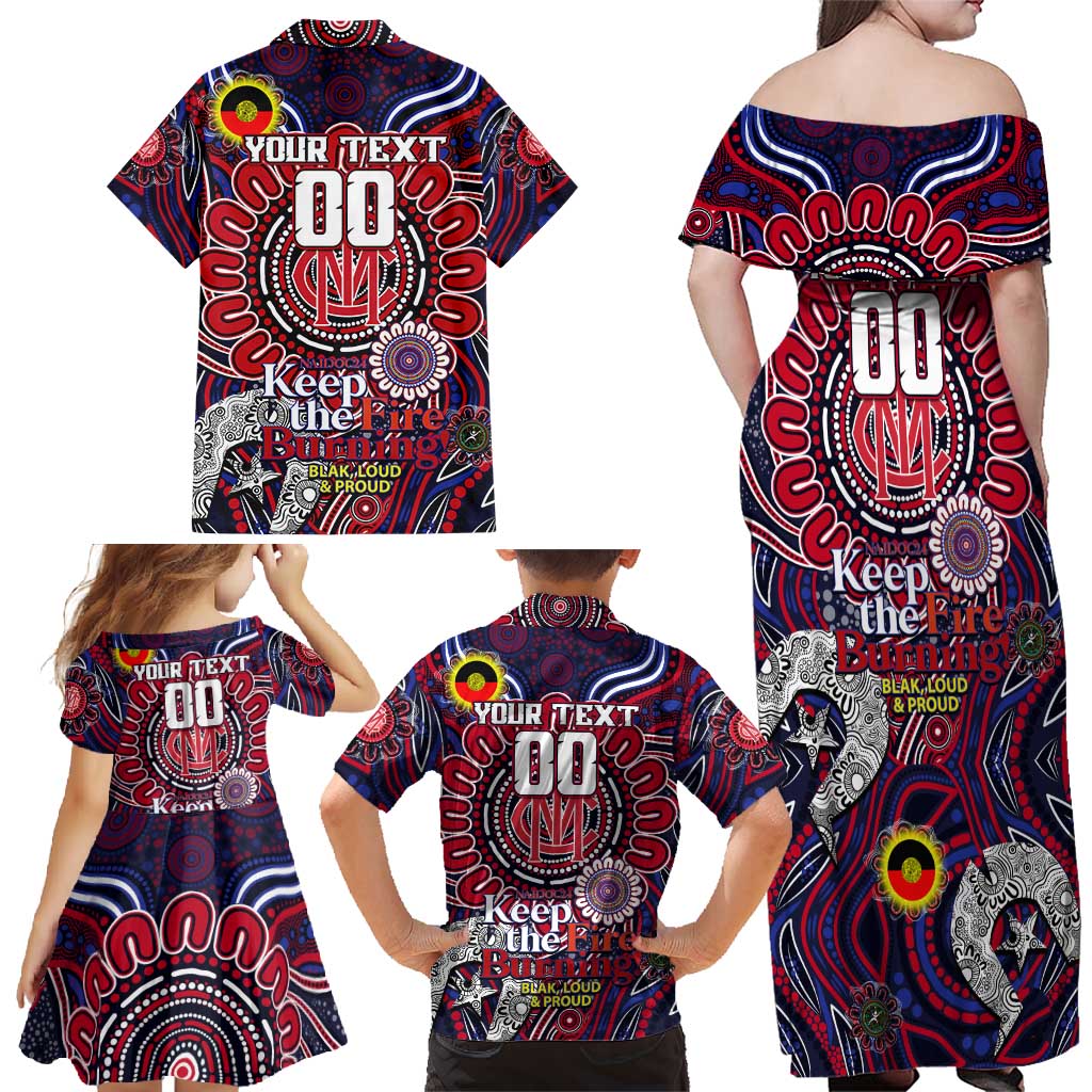 Custom Melbourne Demons NAIDOC Week 2024 Family Matching Off Shoulder Maxi Dress and Hawaiian Shirt Mascot Football
