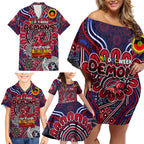 Custom Melbourne Demons NAIDOC Week 2024 Family Matching Off Shoulder Short Dress and Hawaiian Shirt Mascot Football
