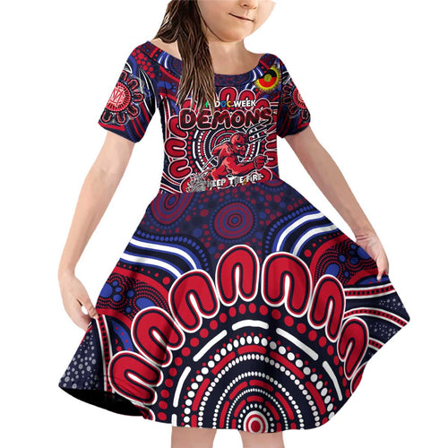 Custom Melbourne Demons NAIDOC Week 2024 Family Matching Off Shoulder Short Dress and Hawaiian Shirt Mascot Football