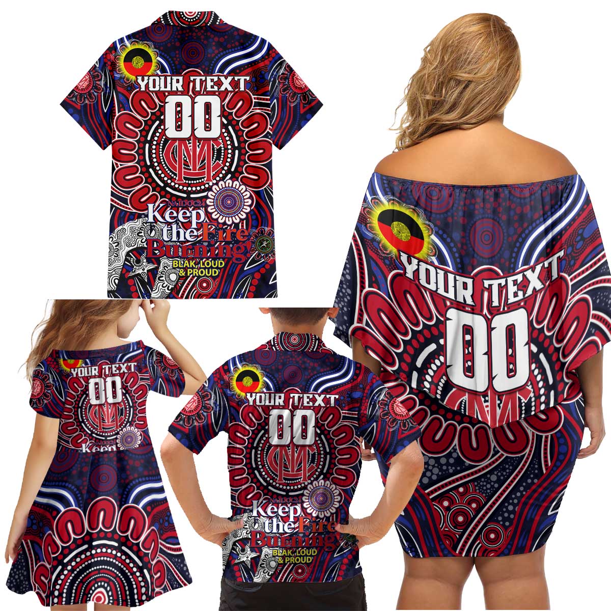 Custom Melbourne Demons NAIDOC Week 2024 Family Matching Off Shoulder Short Dress and Hawaiian Shirt Mascot Football