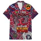 Custom Melbourne Demons NAIDOC Week 2024 Family Matching Off Shoulder Short Dress and Hawaiian Shirt Mascot Football