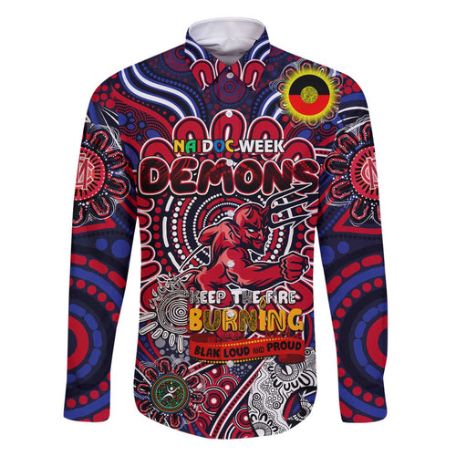 Custom Melbourne Demons NAIDOC Week 2024 Family Matching Off Shoulder Short Dress and Hawaiian Shirt Mascot Football