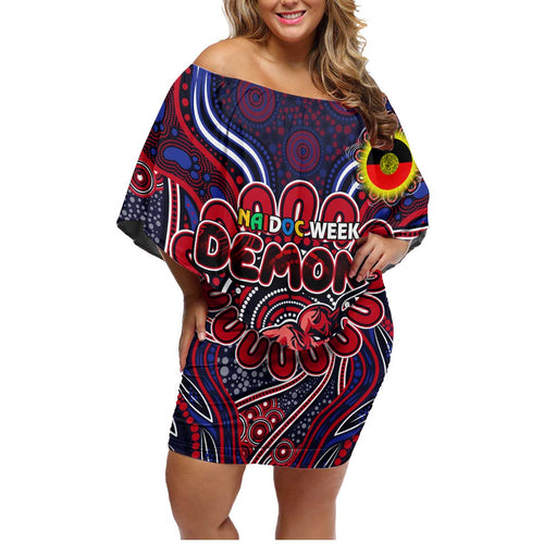 Custom Melbourne Demons NAIDOC Week 2024 Family Matching Off Shoulder Short Dress and Hawaiian Shirt Mascot Football