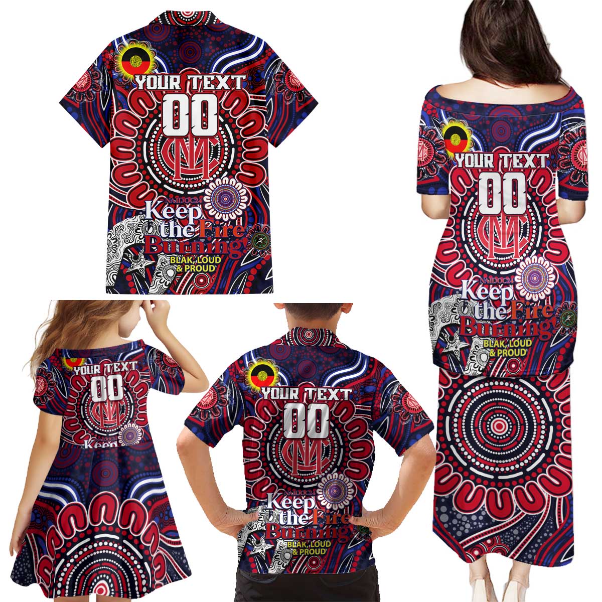 Custom Melbourne Demons NAIDOC Week 2024 Family Matching Puletasi and Hawaiian Shirt Mascot Football