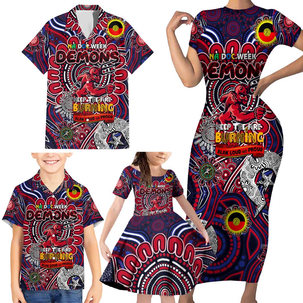 Custom Melbourne Demons NAIDOC Week 2024 Family Matching Short Sleeve Bodycon Dress and Hawaiian Shirt Mascot Football