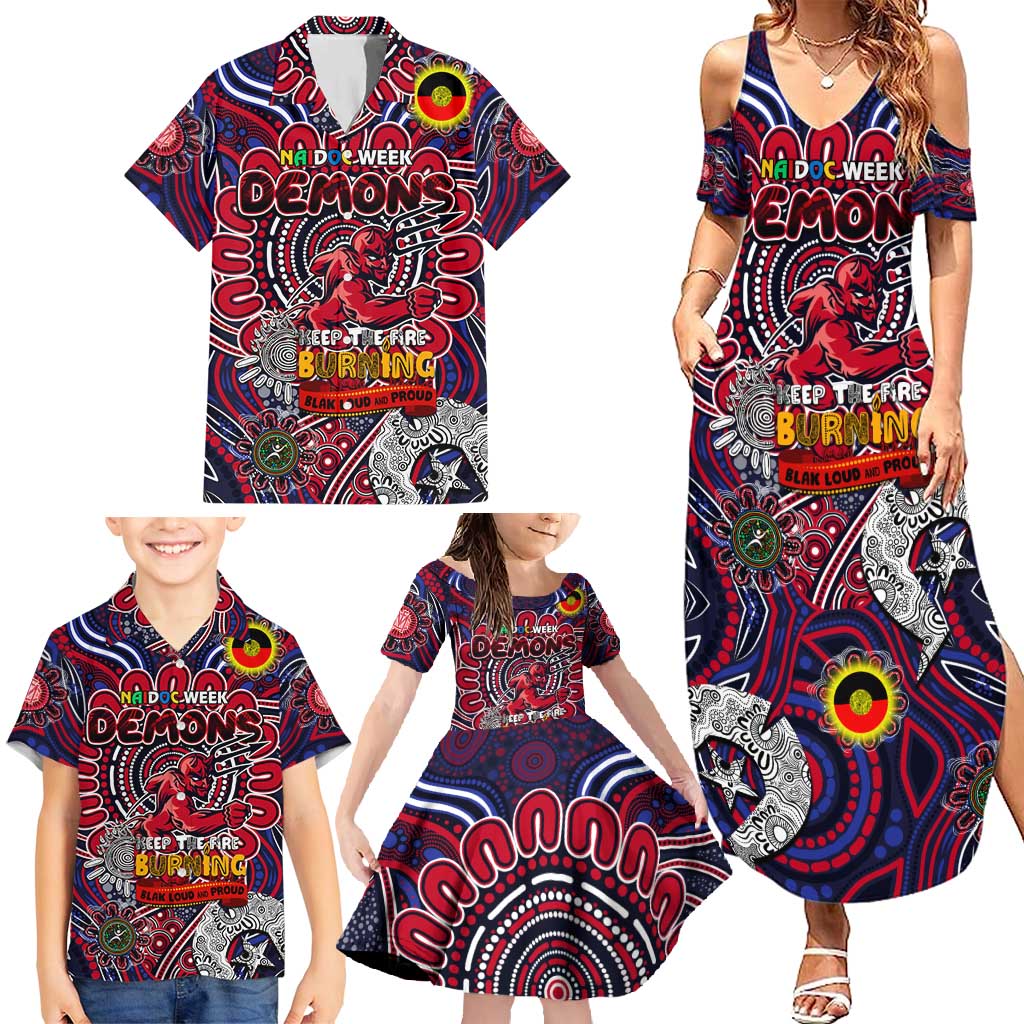 Custom Melbourne Demons NAIDOC Week 2024 Family Matching Summer Maxi Dress and Hawaiian Shirt Mascot Football