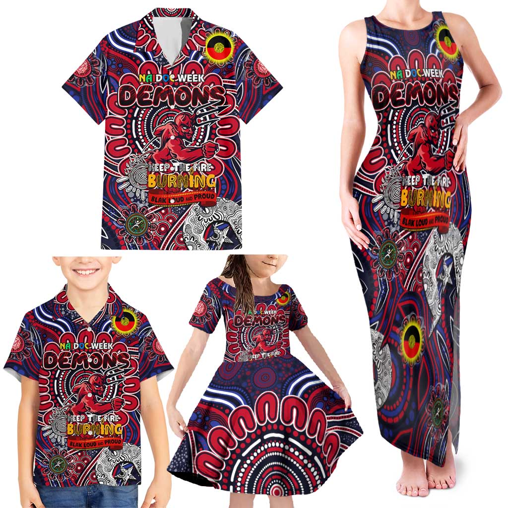 Custom Melbourne Demons NAIDOC Week 2024 Family Matching Tank Maxi Dress and Hawaiian Shirt Mascot Football