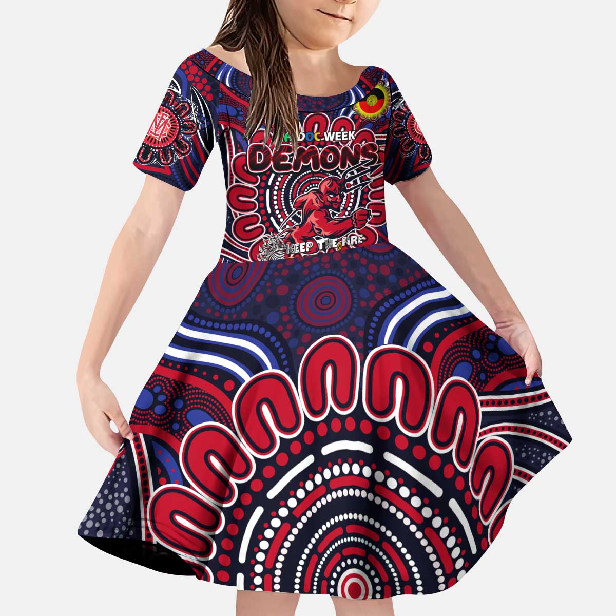 Custom Melbourne Demons NAIDOC Week 2024 Kid Short Sleeve Dress Mascot Football