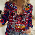 Custom Melbourne Demons NAIDOC Week 2024 Women Casual Shirt Mascot Football
