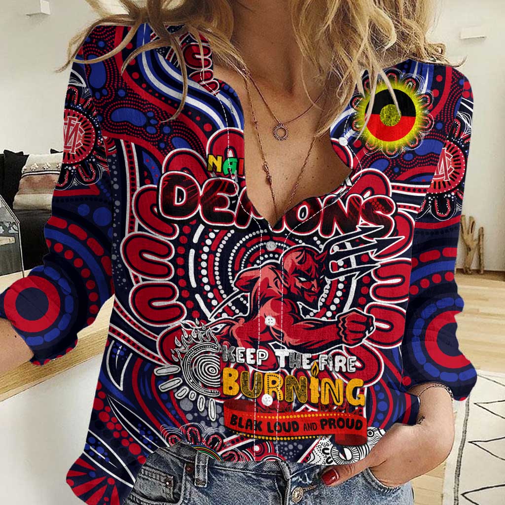 Custom Melbourne Demons NAIDOC Week 2024 Women Casual Shirt Mascot Football