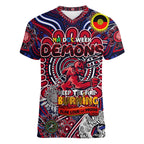 Custom Melbourne Demons NAIDOC Week 2024 Women V-Neck T-Shirt Mascot Football
