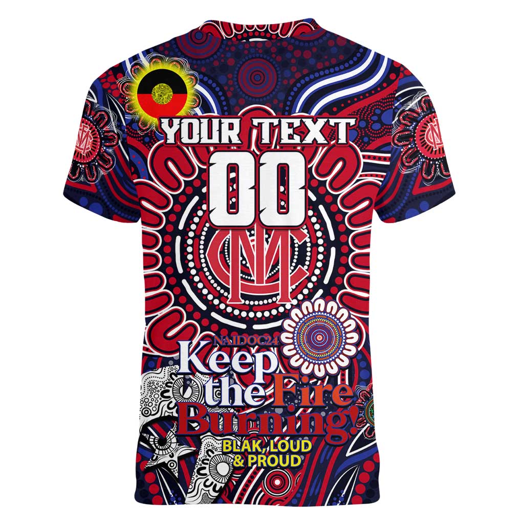 Custom Melbourne Demons NAIDOC Week 2024 Women V-Neck T-Shirt Mascot Football