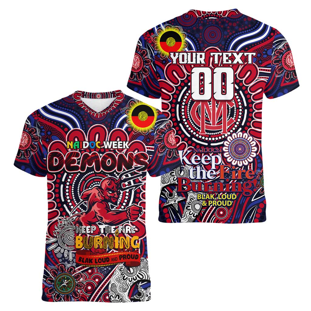 Custom Melbourne Demons NAIDOC Week 2024 Women V-Neck T-Shirt Mascot Football