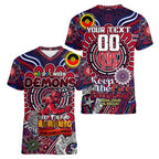 Custom Melbourne Demons NAIDOC Week 2024 Women V-Neck T-Shirt Mascot Football