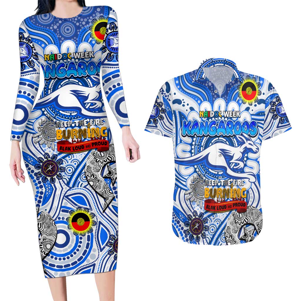 Custom North Melbourne Kangaroos NAIDOC Week 2024 Couples Matching Long Sleeve Bodycon Dress and Hawaiian Shirt Mascot Football