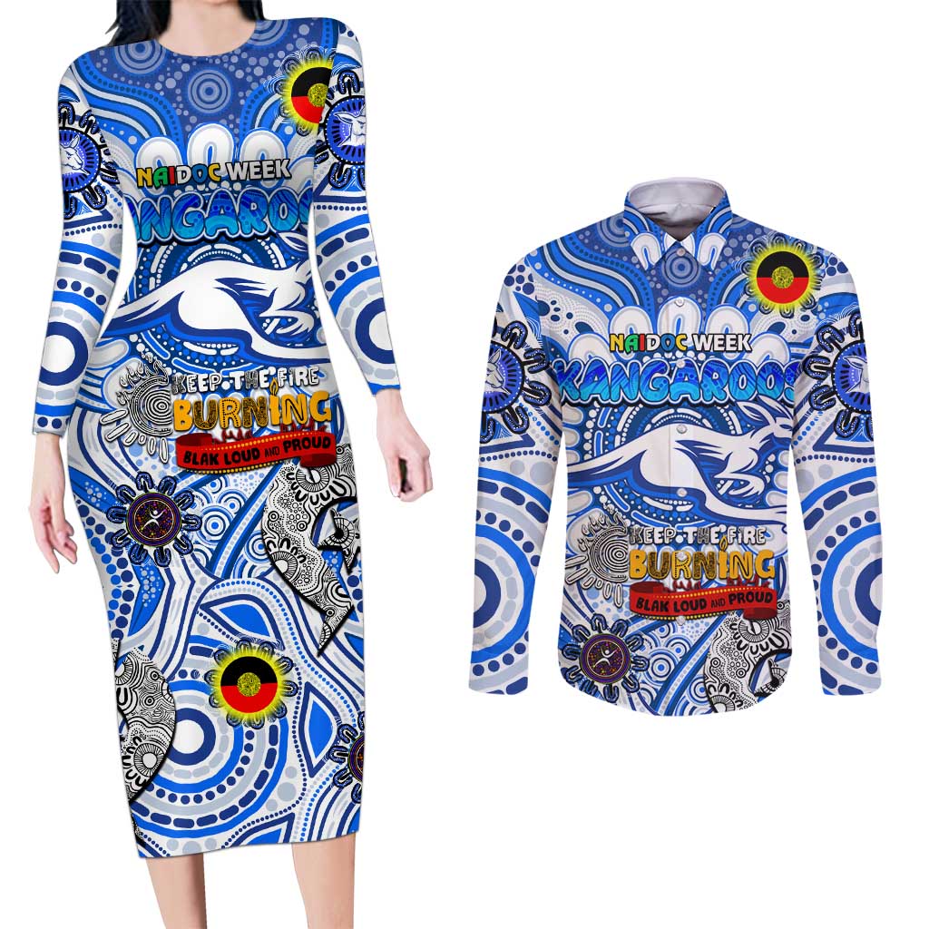 Custom North Melbourne Kangaroos NAIDOC Week 2024 Couples Matching Long Sleeve Bodycon Dress and Long Sleeve Button Shirt Mascot Football