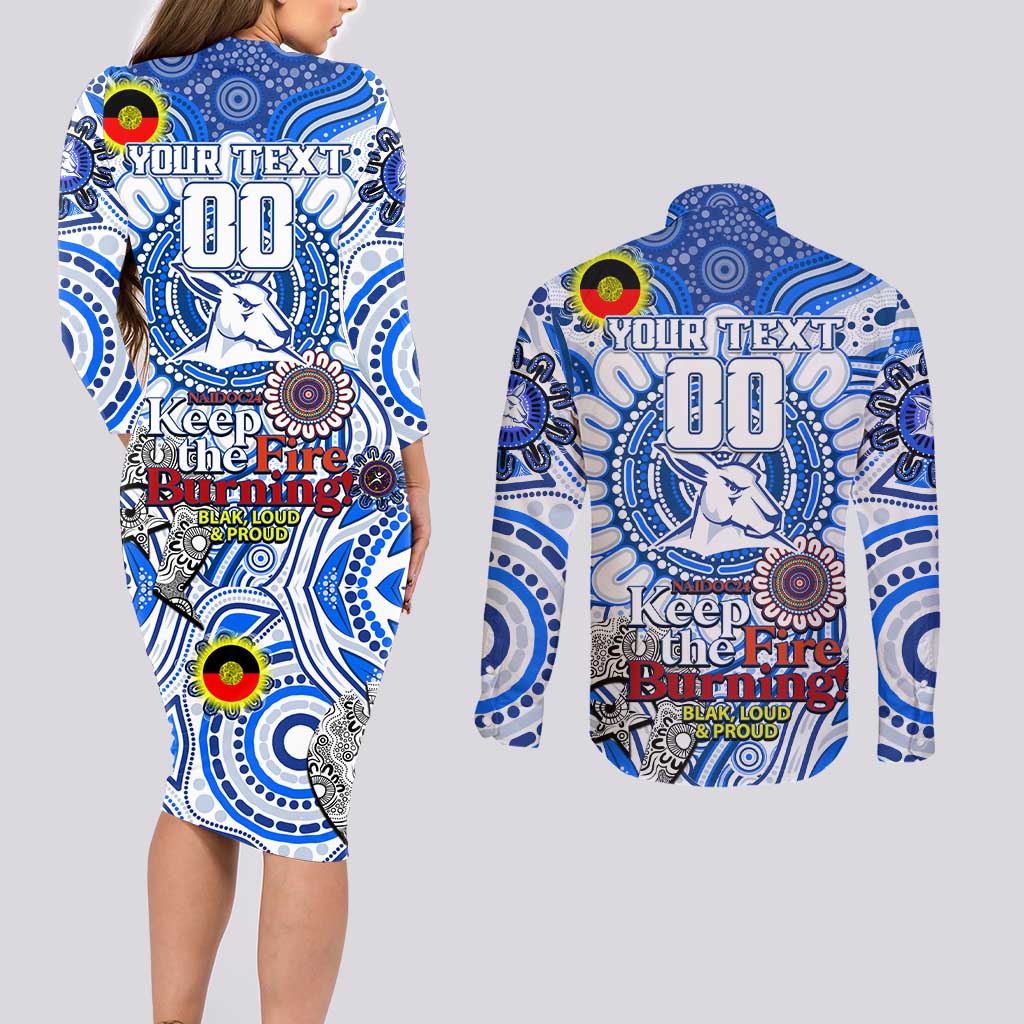 Custom North Melbourne Kangaroos NAIDOC Week 2024 Couples Matching Long Sleeve Bodycon Dress and Long Sleeve Button Shirt Mascot Football