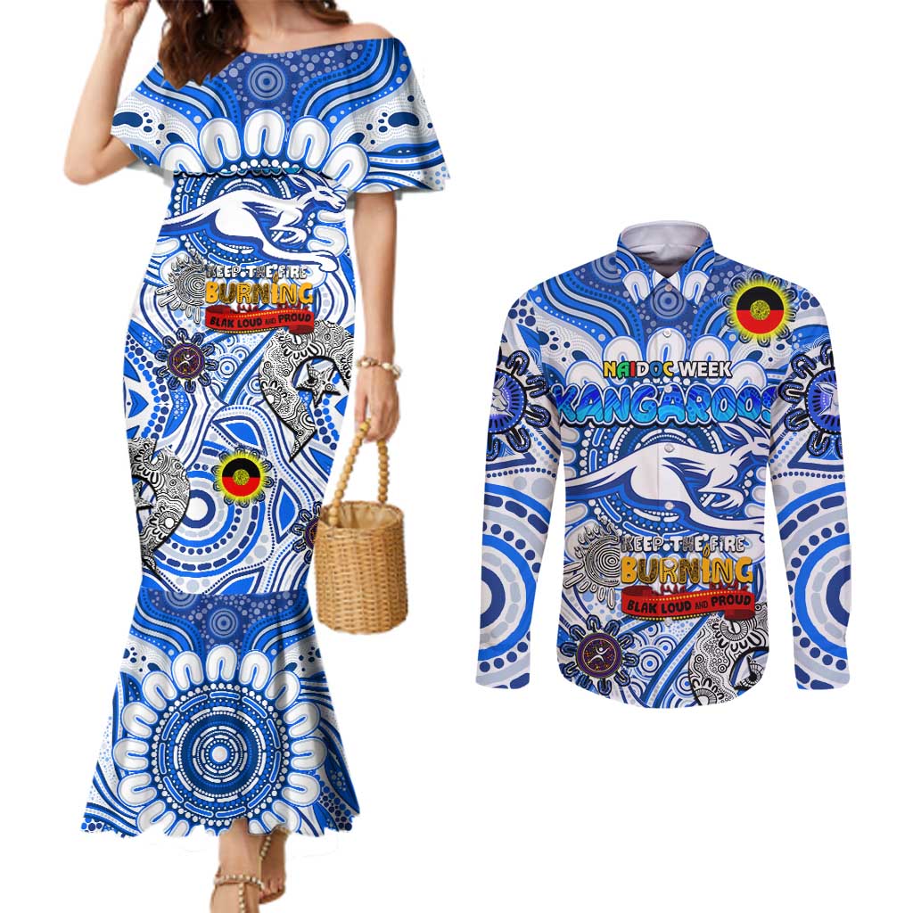 Custom North Melbourne Kangaroos NAIDOC Week 2024 Couples Matching Mermaid Dress and Long Sleeve Button Shirt Mascot Football